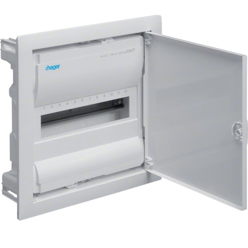 Tablou 12 module cu usa metalica, montaj incastrat(ST), alb, usa mata alba, Hager