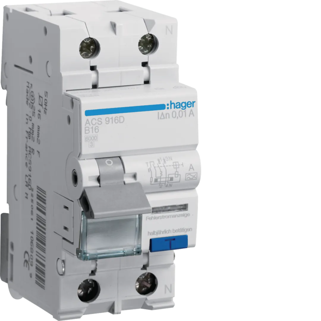 Disjunctor diferential 1P+N 16A, 10mA, B 6kA, tip A, QC