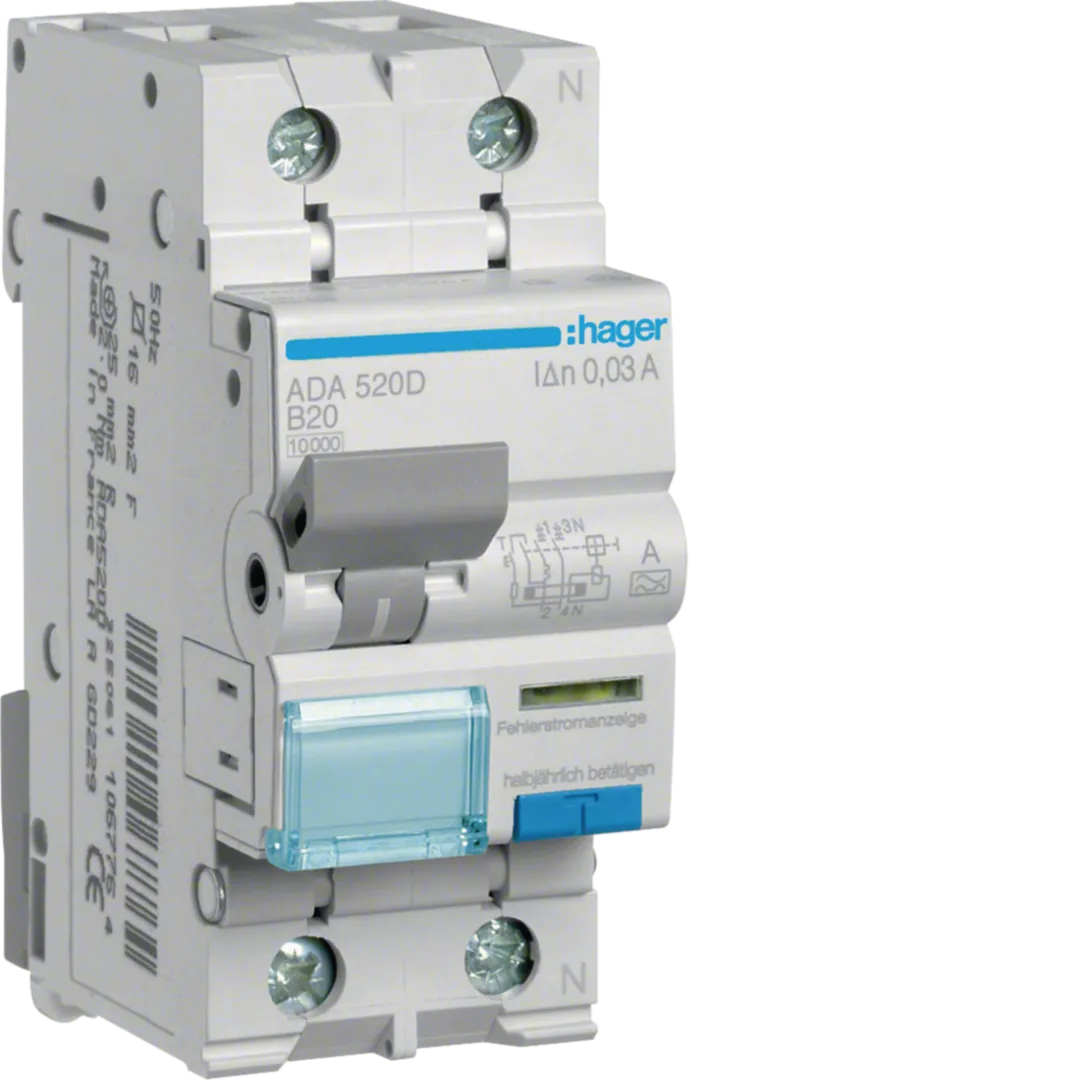 Disjunctor diferential 1P+N 20A, 30mA, B 10kA, tip A