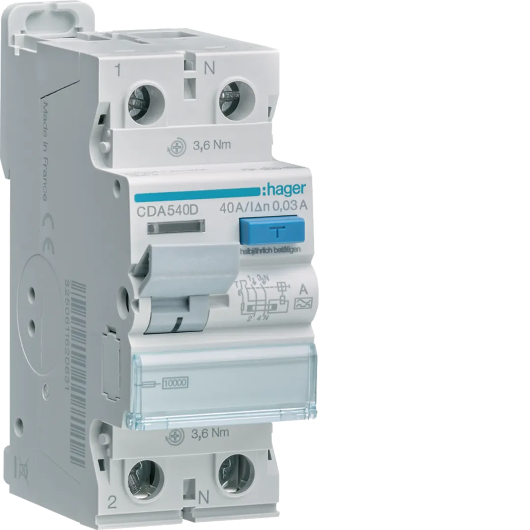 Intrerupator diferential 2P 10KA, 40A, 30mA, tip A