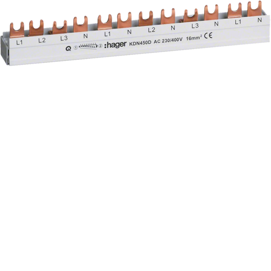Busbar 3P+N 80A furcă 16mmp 12M, pt alimentare 3P+N și iesiri 1P+N