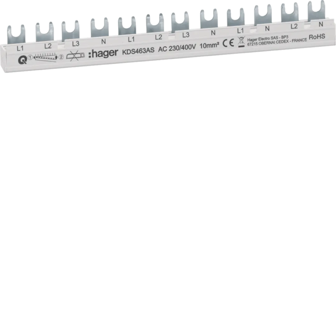 Busbar 3P+N 63A furcă 10mmp 12M, 3PN-3PN-1PNx2 QB