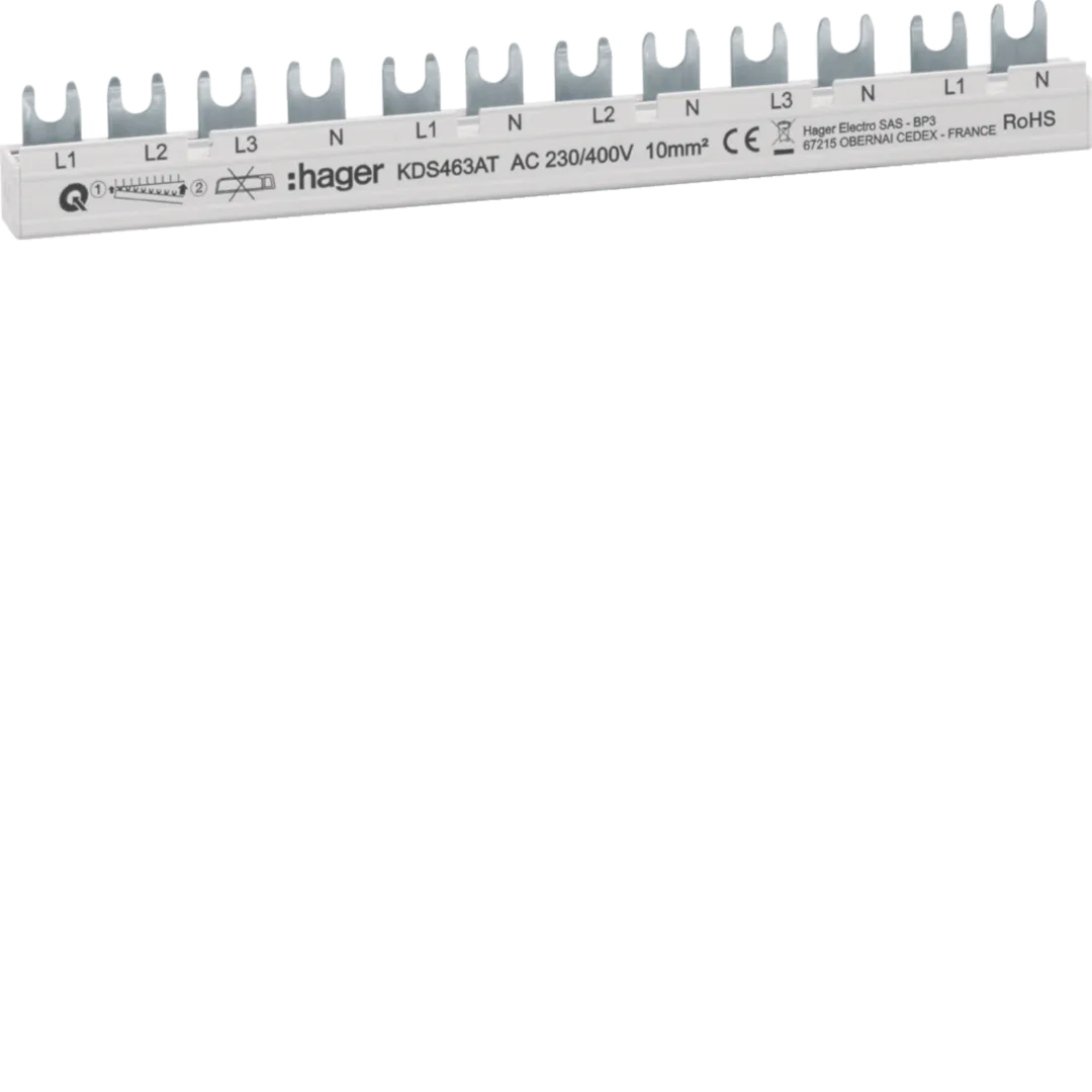 Busbar 3P+N 63A furcă 10mmp 12M, 3PN-1PNx4 QB